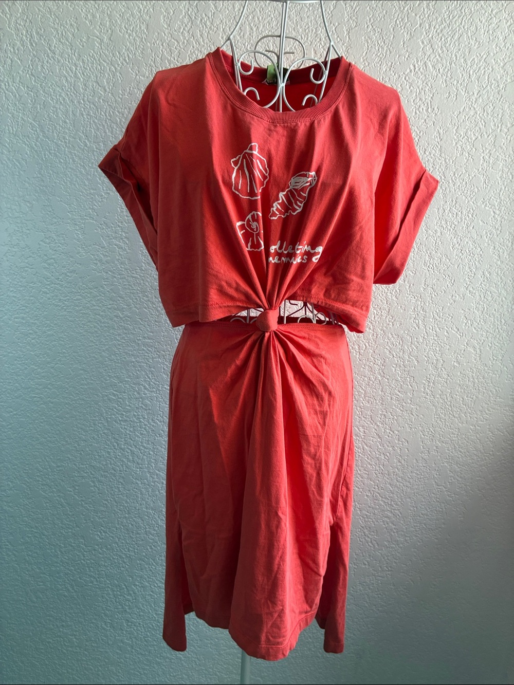 Celandine x Agathe Marty Twist T-Shirt Midi Dress Orange Cut-Out Anthropologie S - Picture 4 of 10